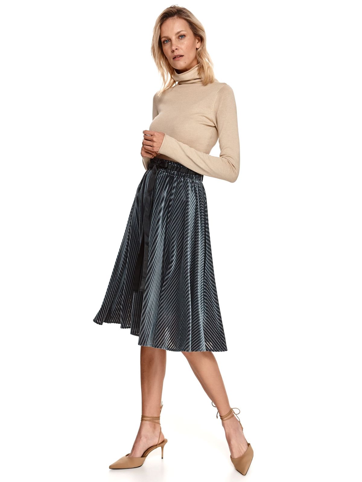 Grey skirt velvet pleated cloche with elastic waist