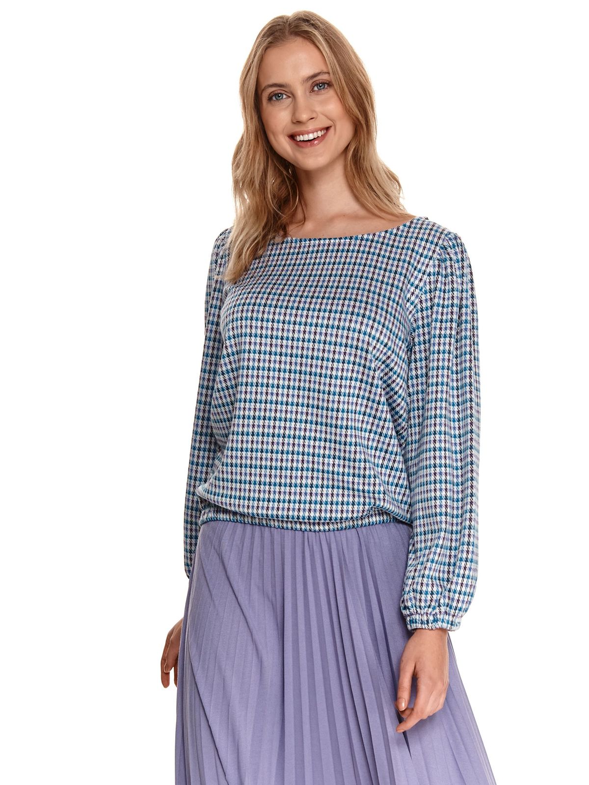Blue women`s blouse loose fit georgette with chequers