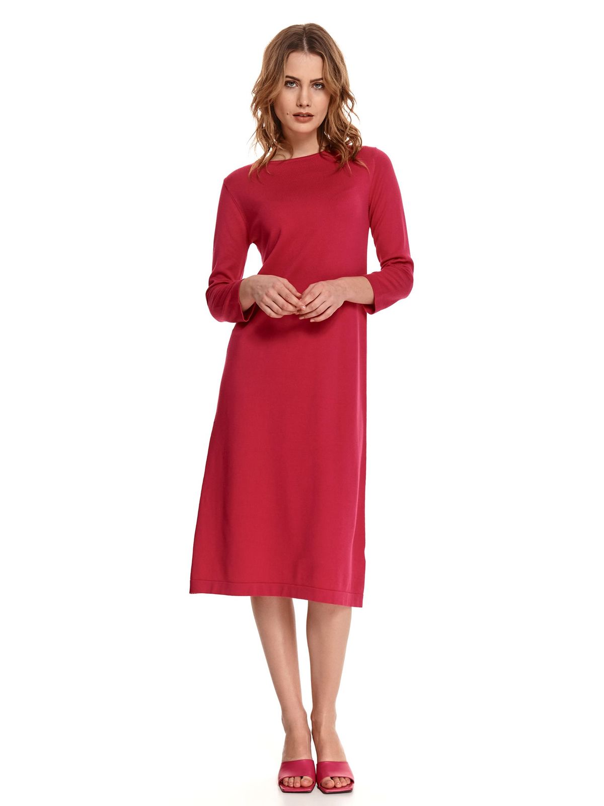 Rochie din material elastic roz midi cu croi in a - Top Secret