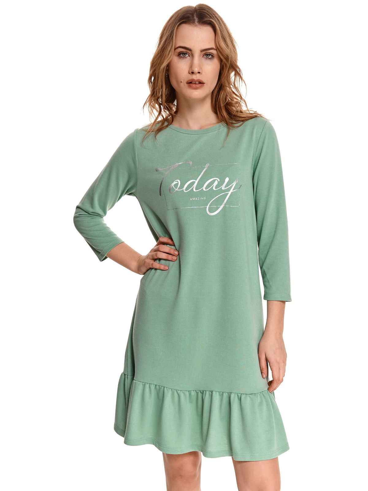 Rochie mint cu croi larg si volanas - Top Secret