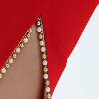 Fofy Red Occasion Pencil Dress Short Crepe with Strass Stones and Feathers