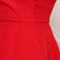 Red Elastic Fabric Dress with Ruffles on the Shoulder - StarShinerS