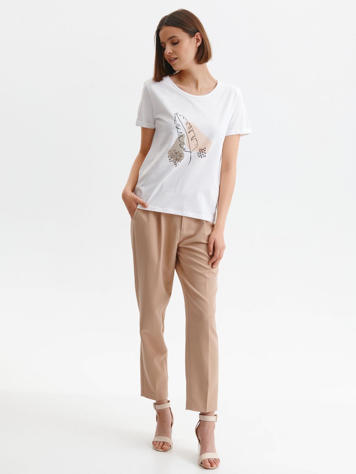 Tricou Top Secret alb casual cu croi larg din bumbac cu print