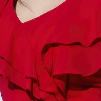 Rochie din voal rosie midi asimetrica in clos cu volanase la maneca - StarShinerS