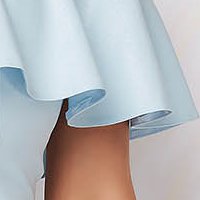 Rochie din stofa elastica albastra-deschis midi tip creion cu volanase pe linia decolteului - StarShinerS