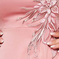 Rochie din satin roz prafuit midi in clos asimetrica cu broderie florala - StarShinerS