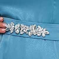 Turquoise satin asymmetric dress with detachable rhinestone cord - StarShinerS