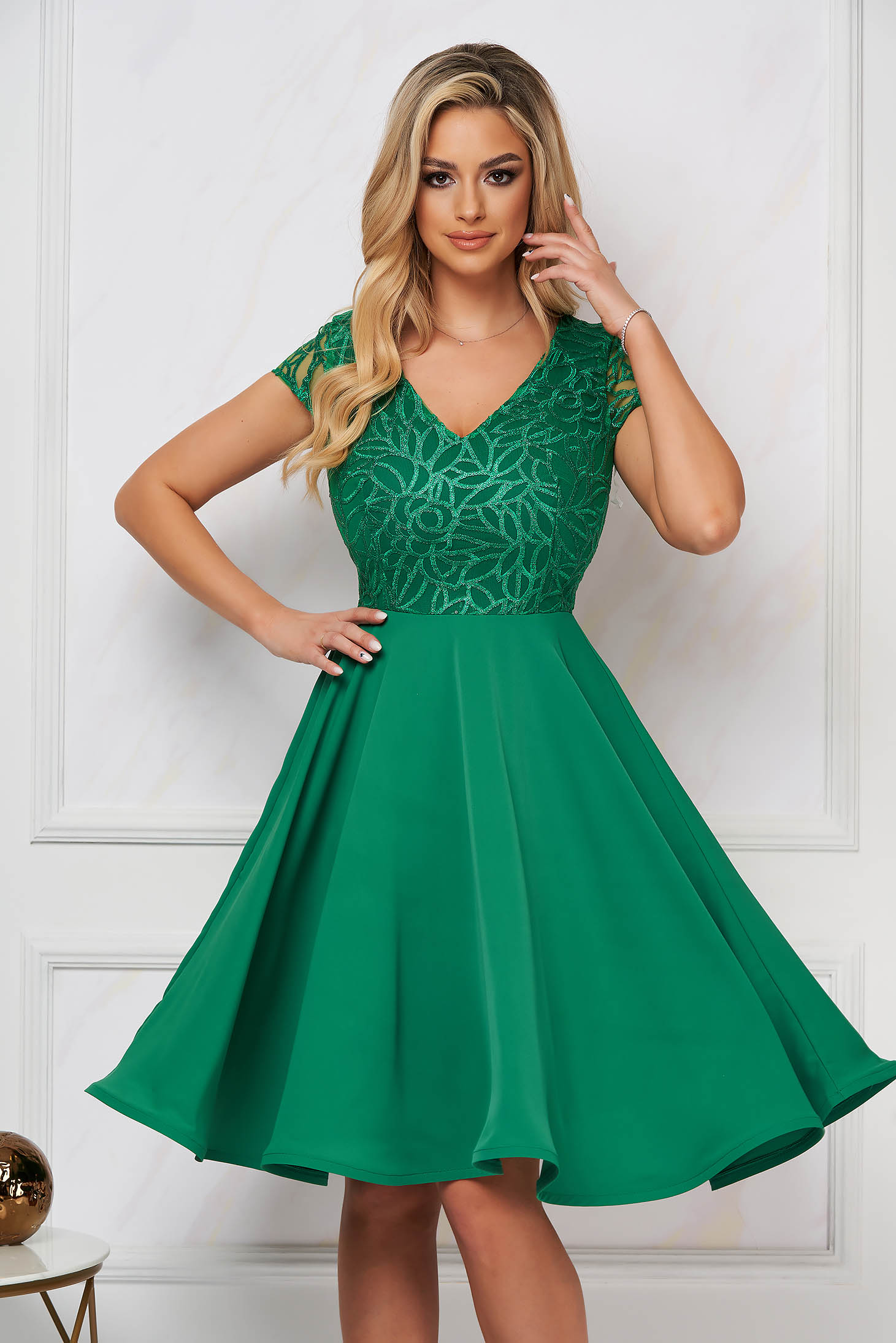 Occasional StarShinerS green cloche dress from satin fabric texture with sequin embellished details