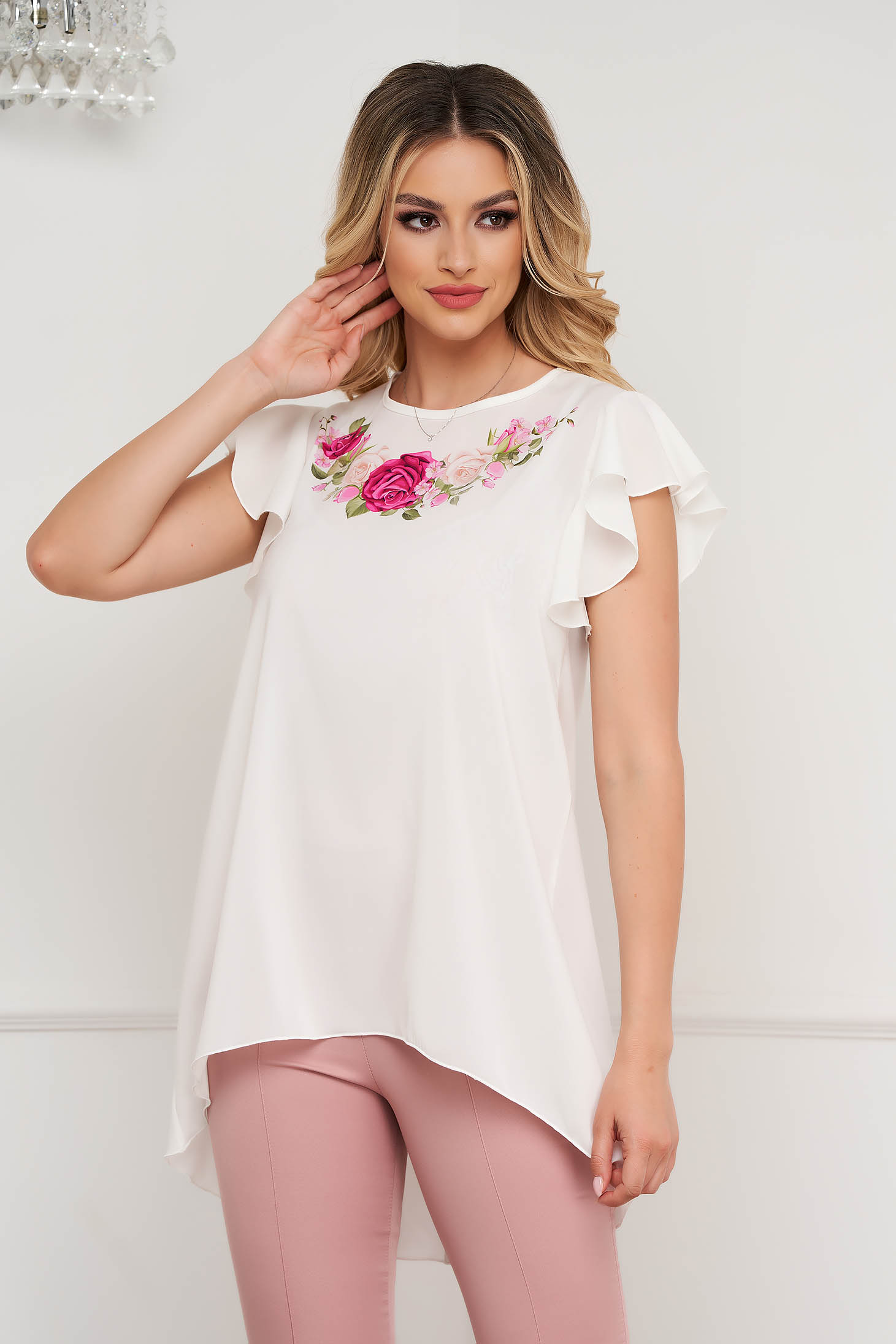 - StarShinerS women`s blouse from veil fabric asymmetrical loose fit with floral print