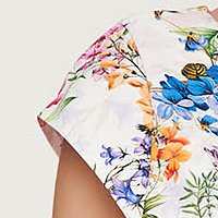 Dress short cut elastic cloth with floral print cloche waist pleats