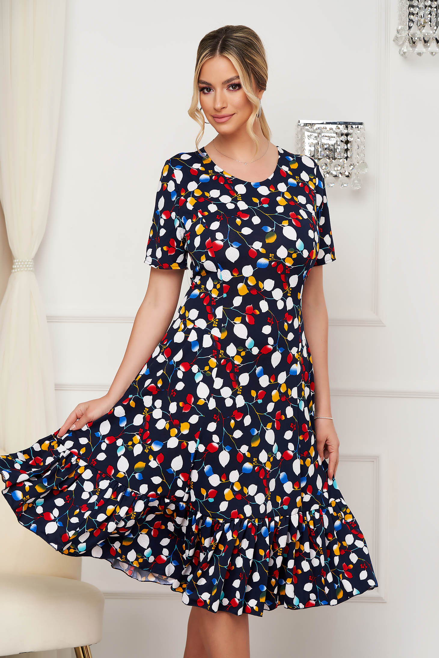 Rochie Lady Pandora midi in clos din lycra cu imprimeu abstract