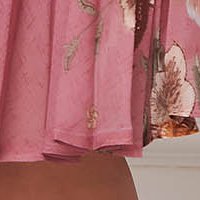 Midi irodai muszlin virágmintás harang alakú ruha gumirozott derékrésszel