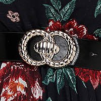 Midi irodai muszlin virágmintás harang alakú ruha gumirozott derékrésszel