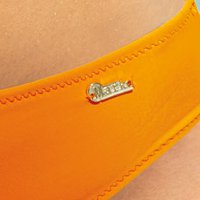 Two-piece orange swimsuit with balconette bra and regular bikini bottom
